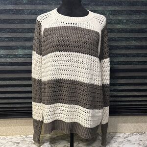 360‎ SWEATER Women’s Green & White Colorblock Stripe Open Knit Sweater Large